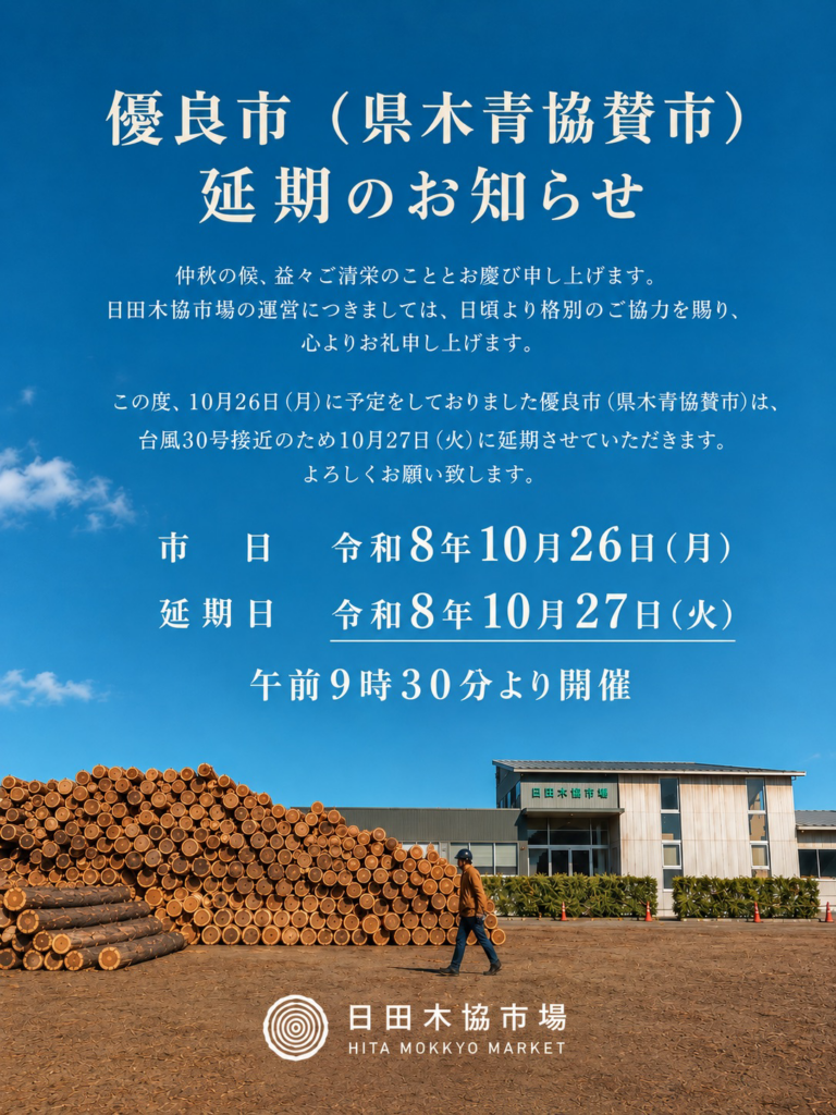 優良材市 延期のお知らせ【10月27日開催】
